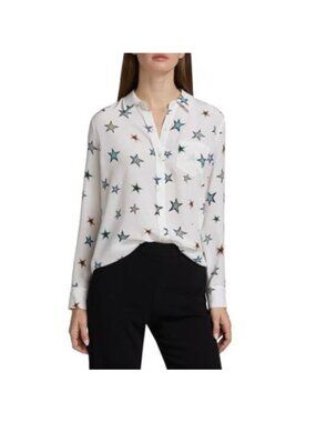 Rails Kate Ivory Cosmic Stars 100% Silk Button Down Shirt Womens Size S
